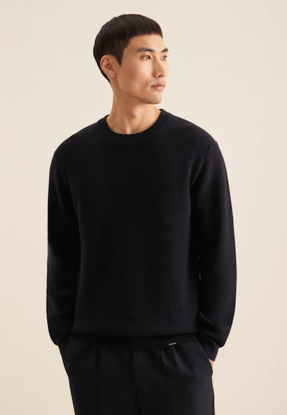 Regular Pullover Uni in Bleu Foncé |  Seidensticker Onlineshop