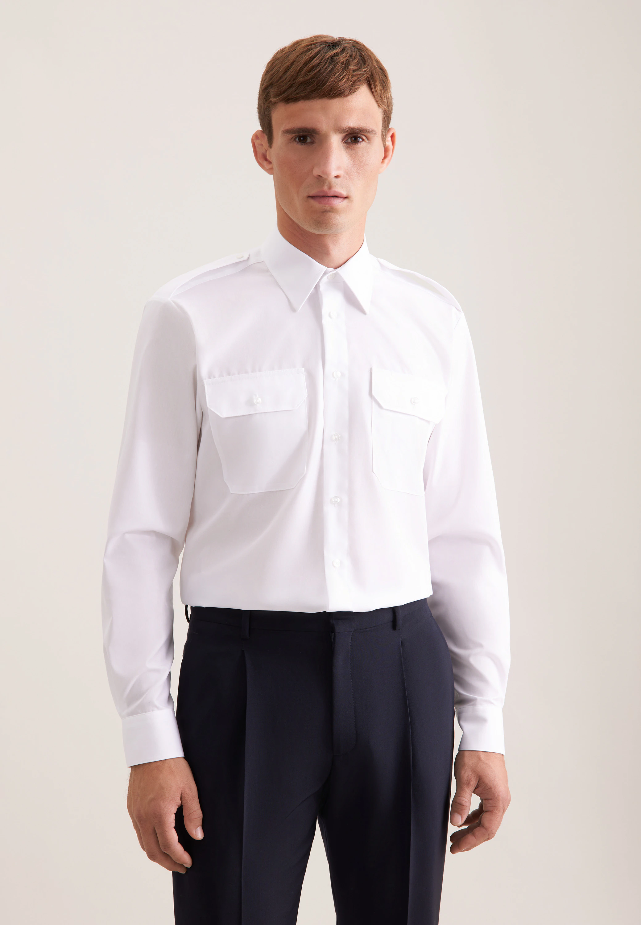 Regular Pilotenhemd Uni Weiß