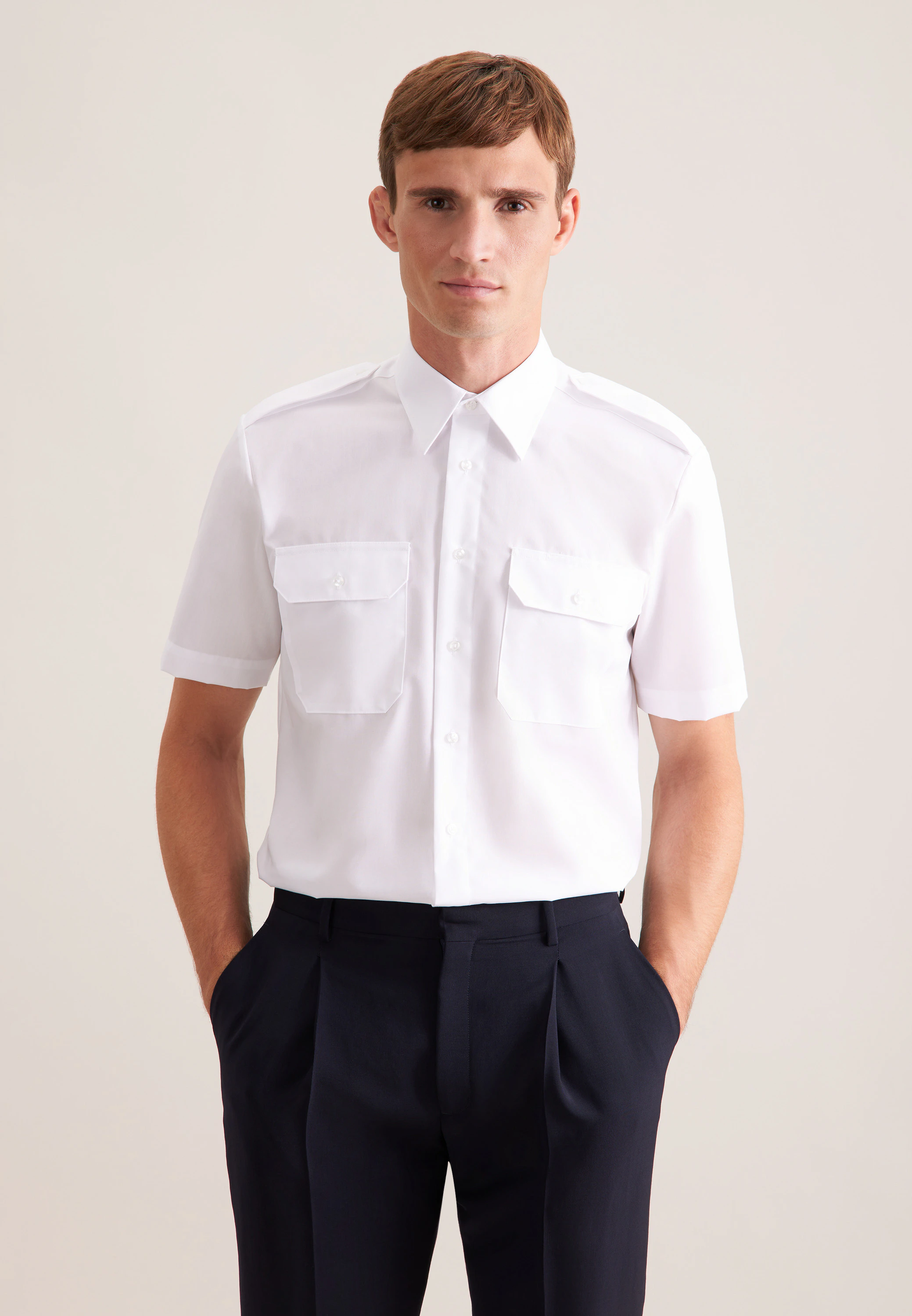 Regular Pilotenhemd Uni Weiß 47