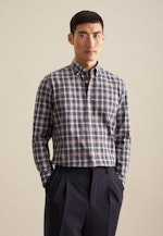 Fil a fil Flanellhemd in Shaped mit Button-Down-Kragen in Dunkelblau |  Seidensticker Onlineshop