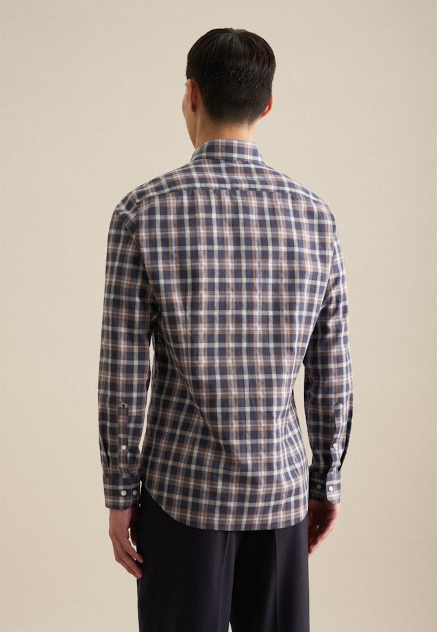 Fil a fil Flanellhemd in Shaped mit Button-Down-Kragen in Dunkelblau |  Seidensticker Onlineshop