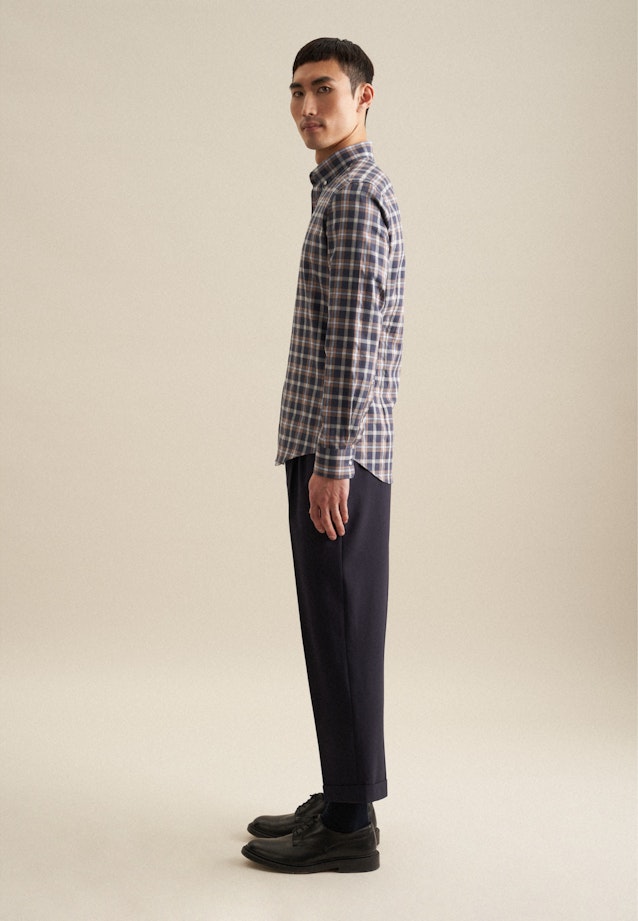 Flannel shirt in Shaped with Button-Down-Collar in Dark Blue |  Seidensticker Onlineshop