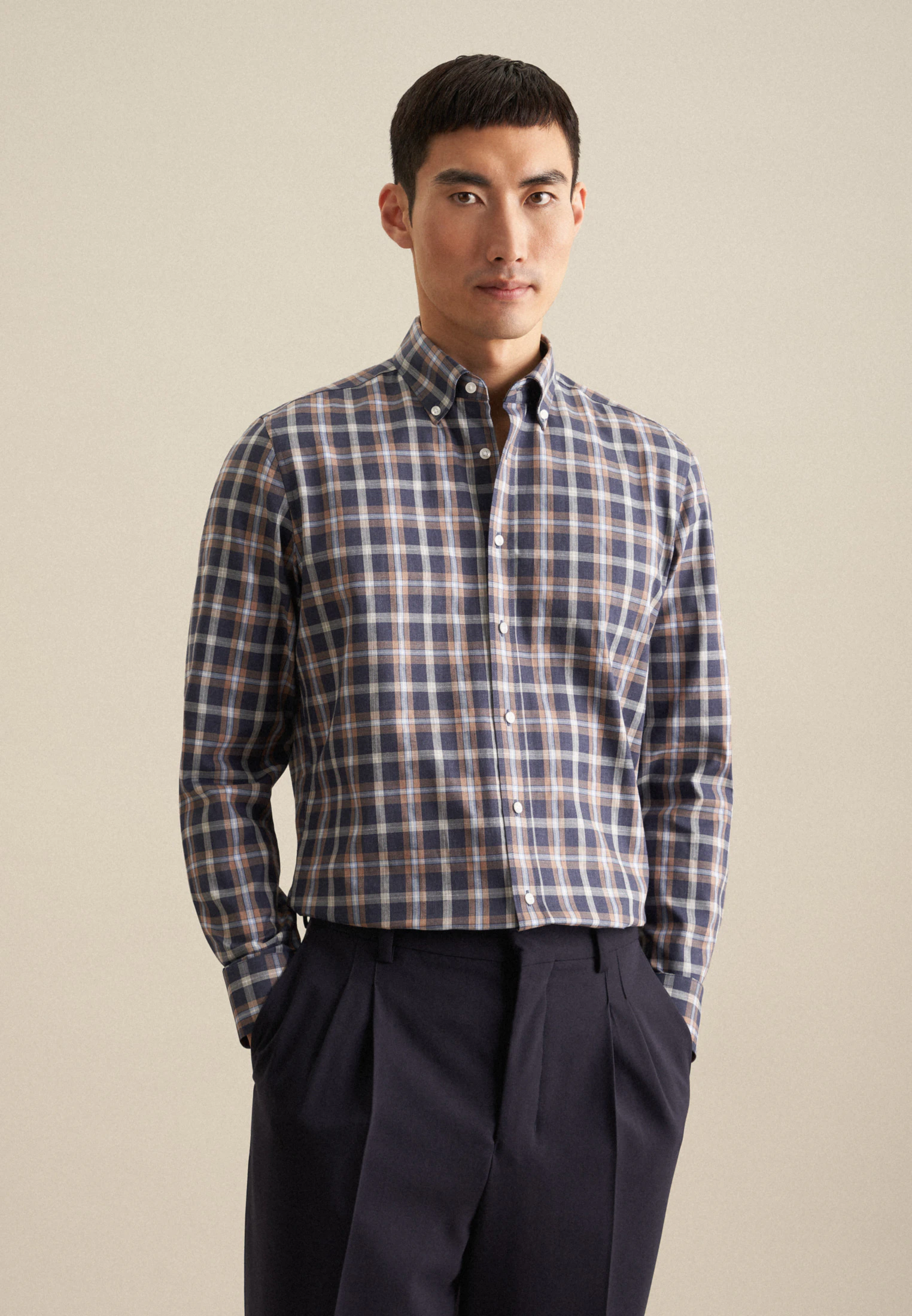 Slim Flanellhemd Karo Blau 41