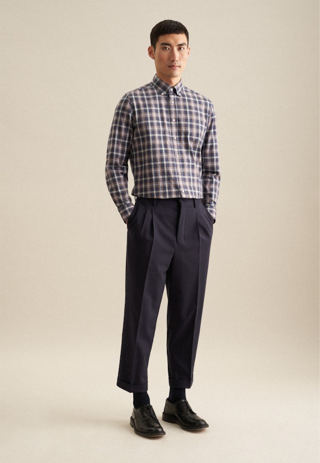 Flannel shirt in Slim with Button-Down-Collar in Dark Blue |  Seidensticker Onlineshop