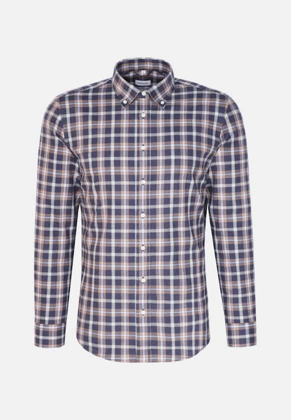 Fil a fil Flanellhemd in Slim mit Button-Down-Kragen in Dunkelblau |  Seidensticker Onlineshop