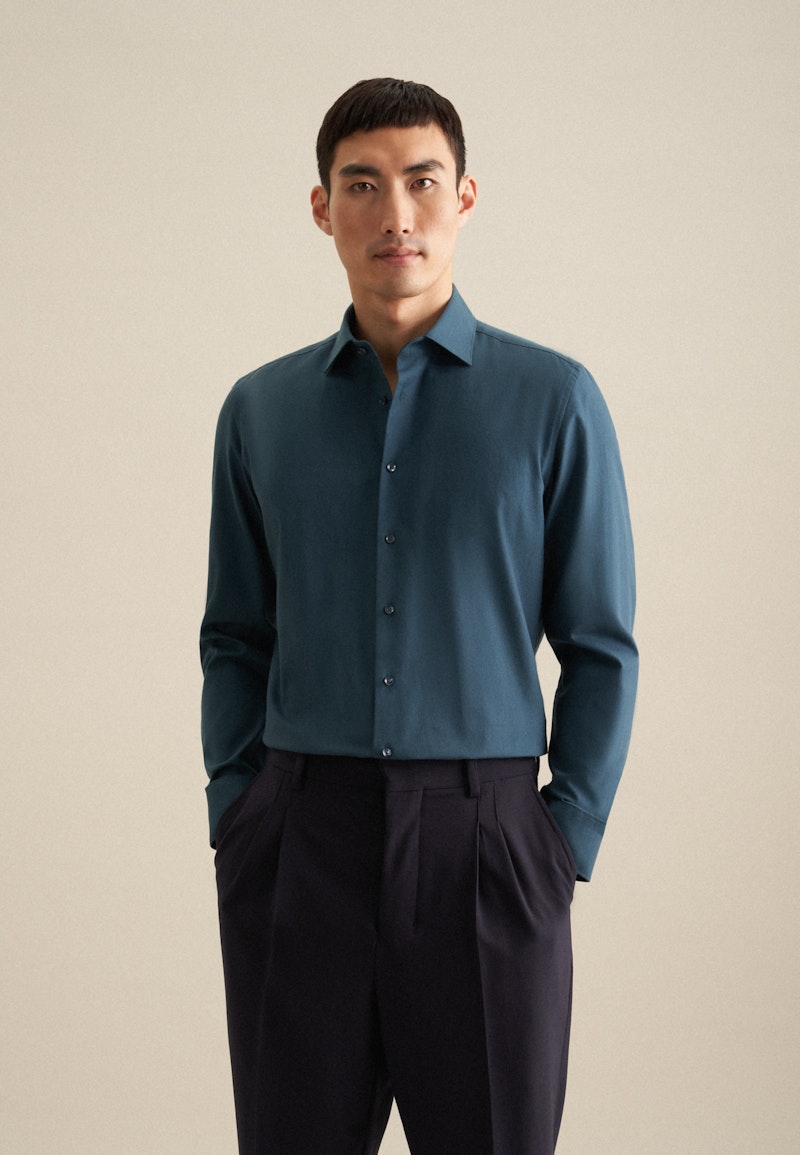 Flannel shirt in Slim with Kent-Collar