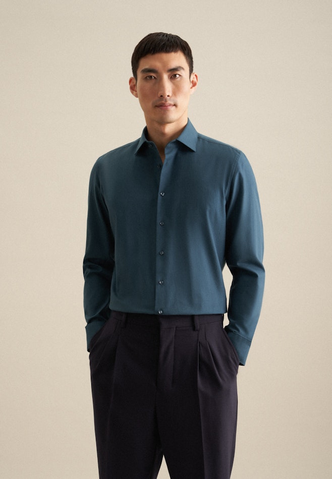 Flannel shirt in Slim with Kent-Collar in Turquoise | Seidensticker online shop