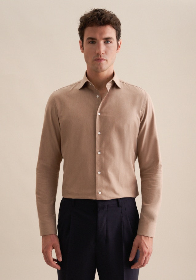Slim Flanellhemd Uni in Braun | Seidensticker Onlineshop