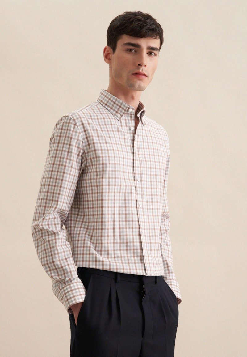 Flanell Flanellhemd in Slim mit Button-Down-Kragen