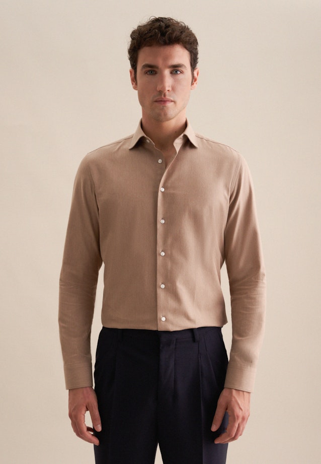 Shaped Flanellhemd Uni in Braun |  Seidensticker Onlineshop