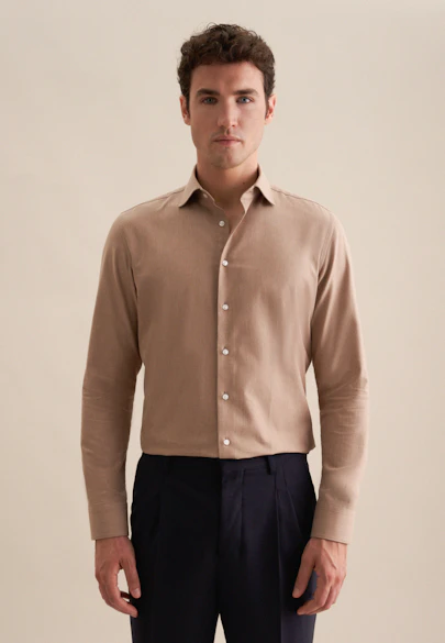 Shaped Flannel shirt Uni in Brown |  Seidensticker Onlineshop