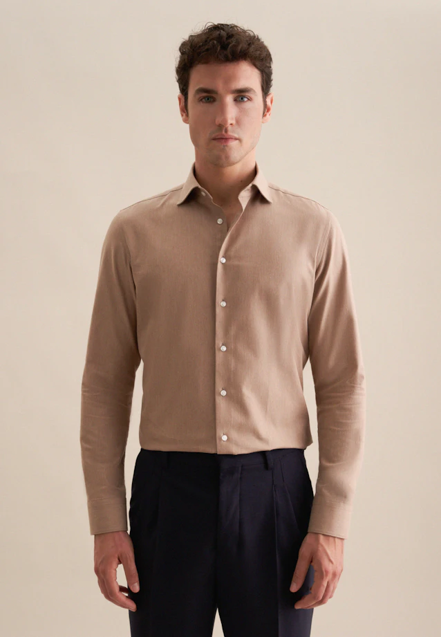 Shaped Chemise en flanelle Uni in Marron |  Seidensticker Onlineshop