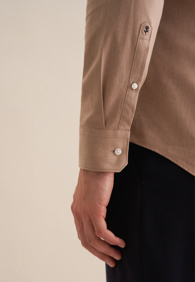 Shaped Chemise en flanelle Uni in Marron |  Seidensticker Onlineshop