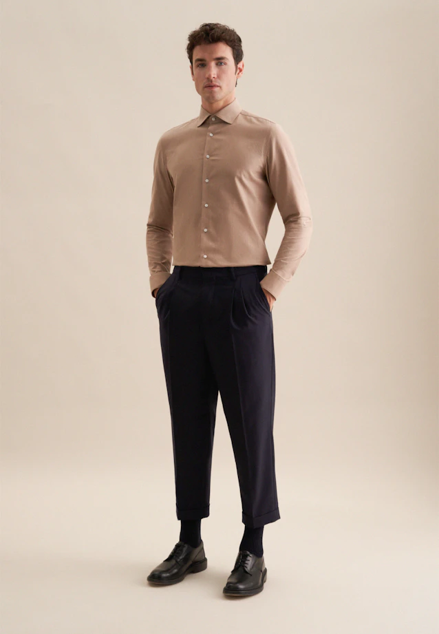 Shaped Chemise en flanelle Uni in Marron |  Seidensticker Onlineshop