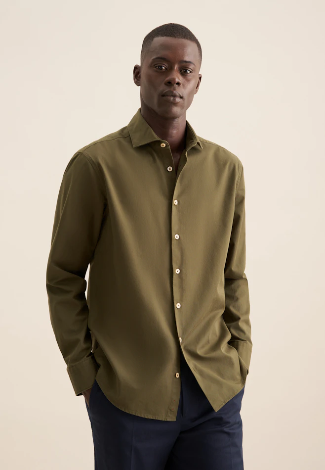 Regular Casual Hemd Uni in Grün | Seidensticker Onlineshop