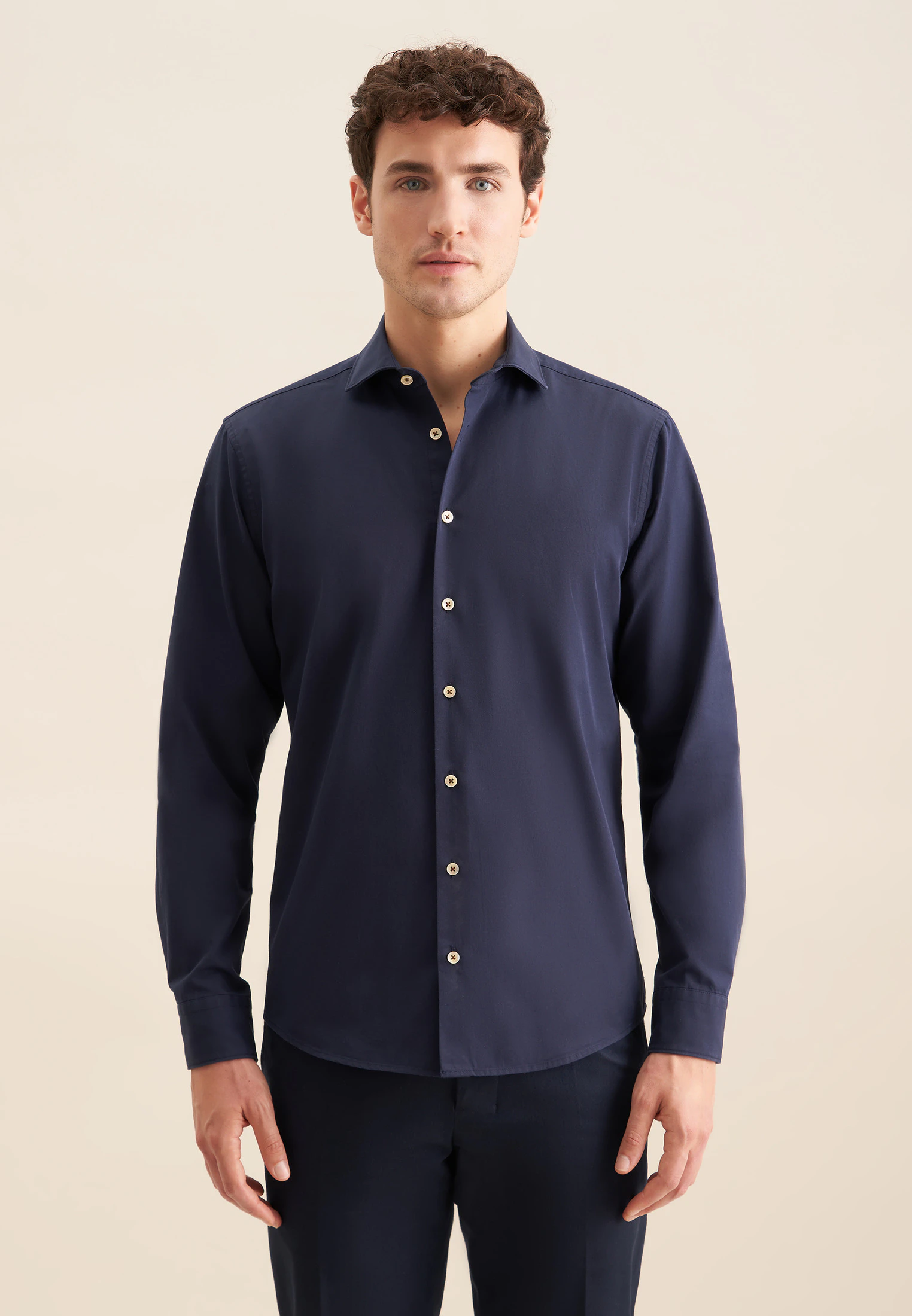 Regular Casual Hemd Uni Blau 47