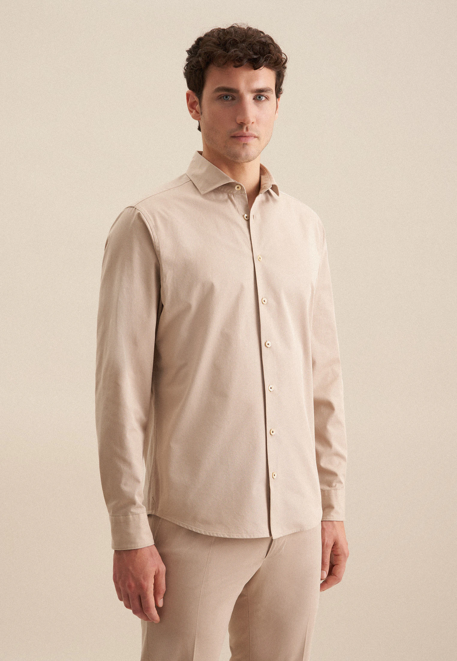Regular Casual Hemd Uni Beige