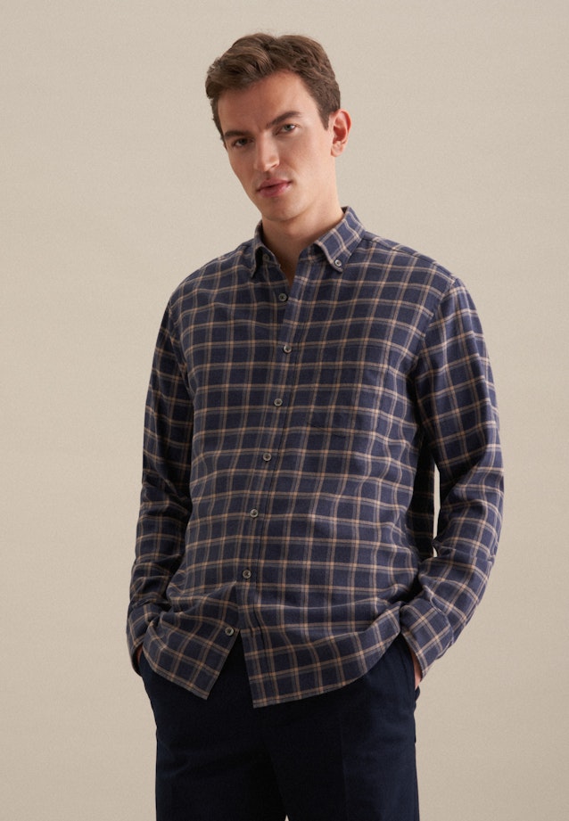 Flanell Casual Hemd in Regular mit Button-Down-Kragen in Dunkelblau |  Seidensticker Onlineshop