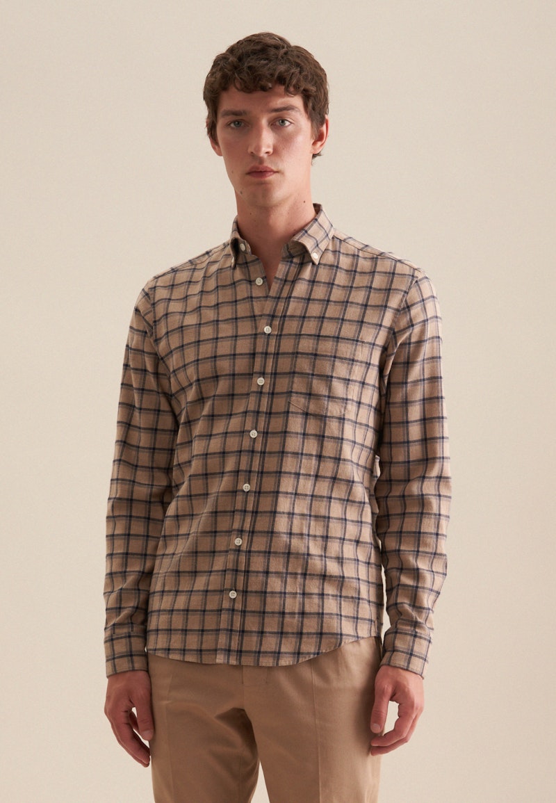 Flanell Casual Hemd in Regular mit Button-Down-Kragen