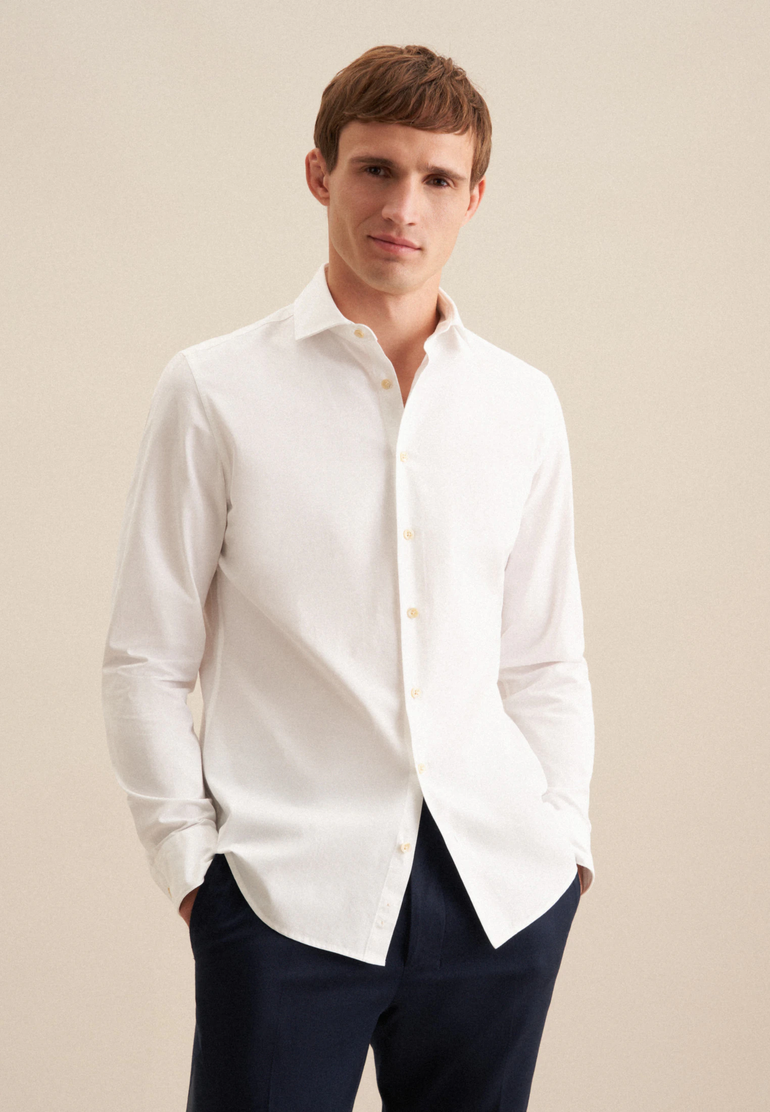 Slim Casual Hemd Uni Weiß 40