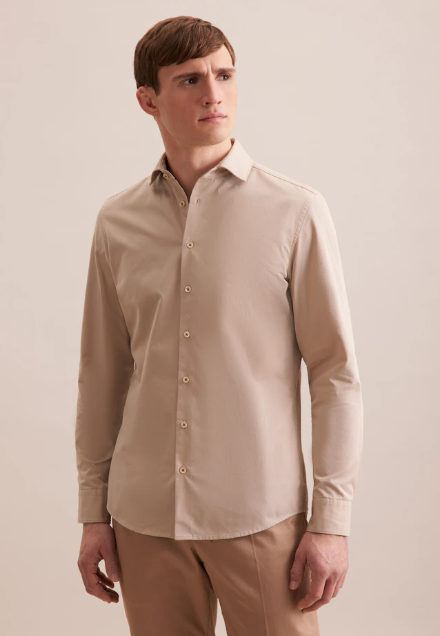 Slim Chemise décontractée Uni in Beige |  Seidensticker Onlineshop