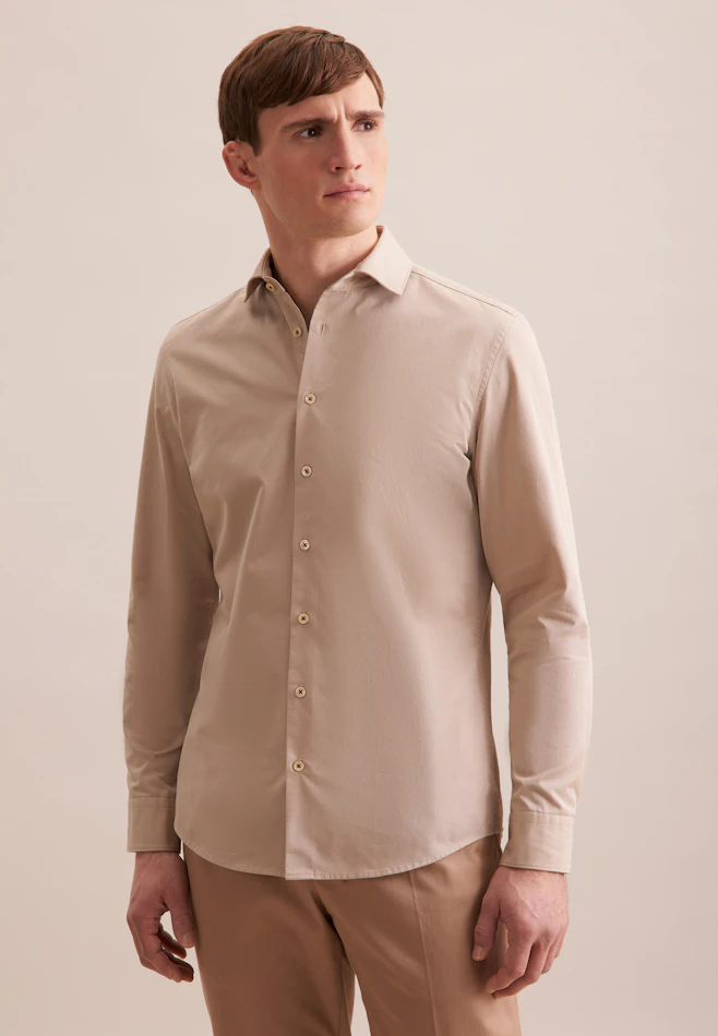Slim Chemise décontractée Uni dans Beige | Boutique en ligne Seidensticker