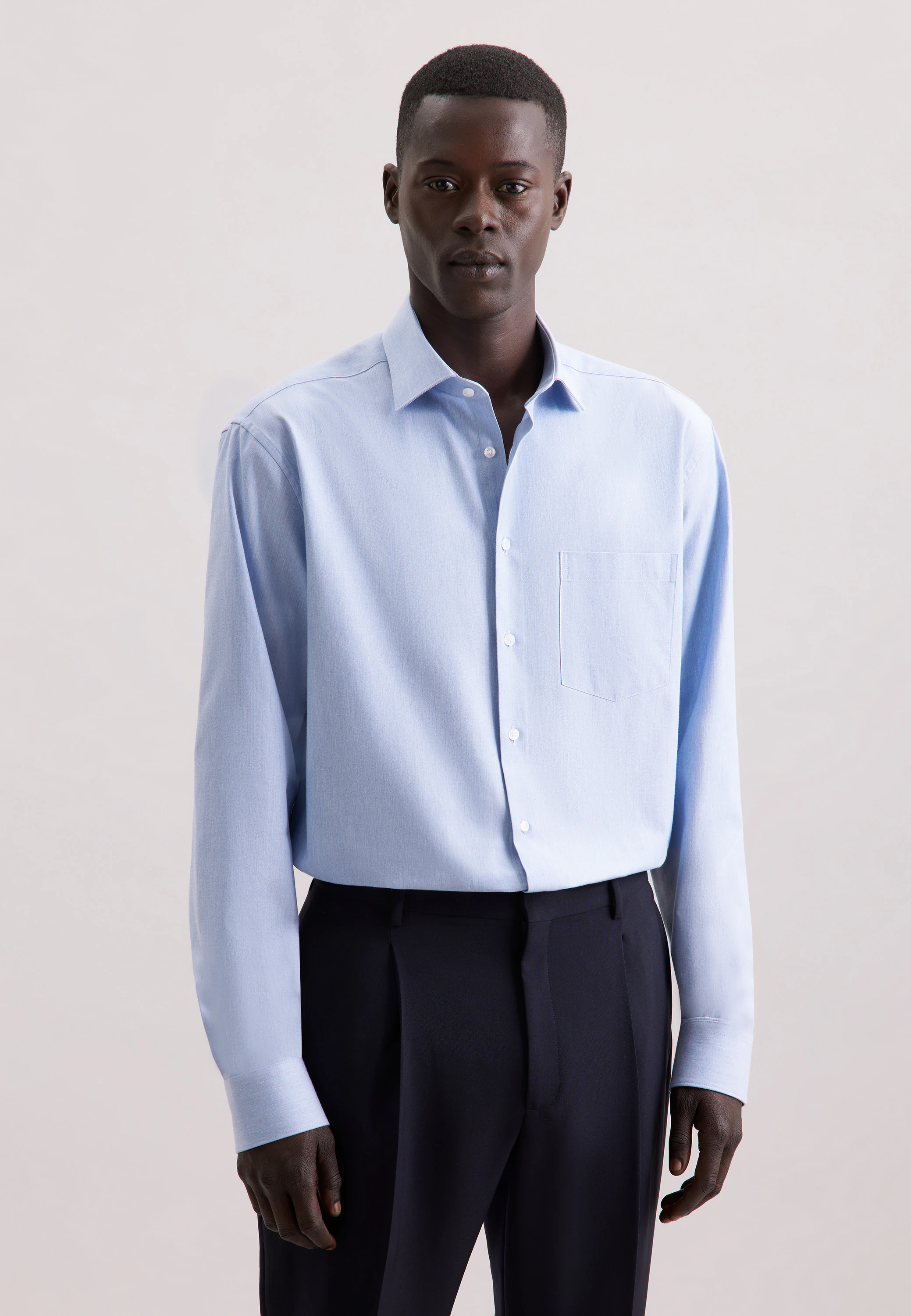 Regular Flanellhemd Uni Blau 44