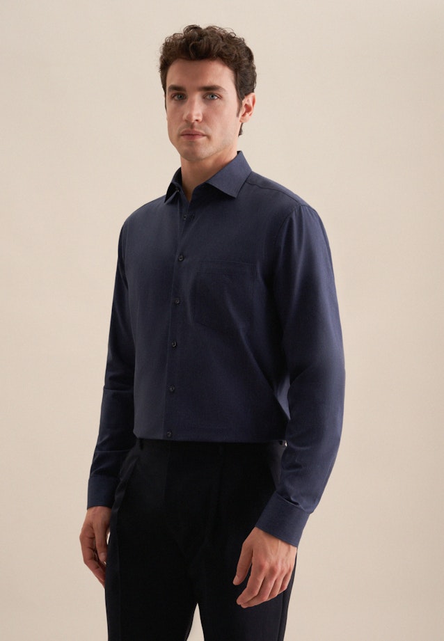 Chemise en flanelle Regular Flanelle Col Kent in Bleu Foncé |  Seidensticker Onlineshop