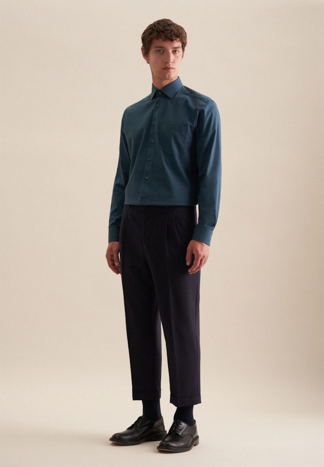 Regular Flanellhemd Uni in Türkis |  Seidensticker Onlineshop