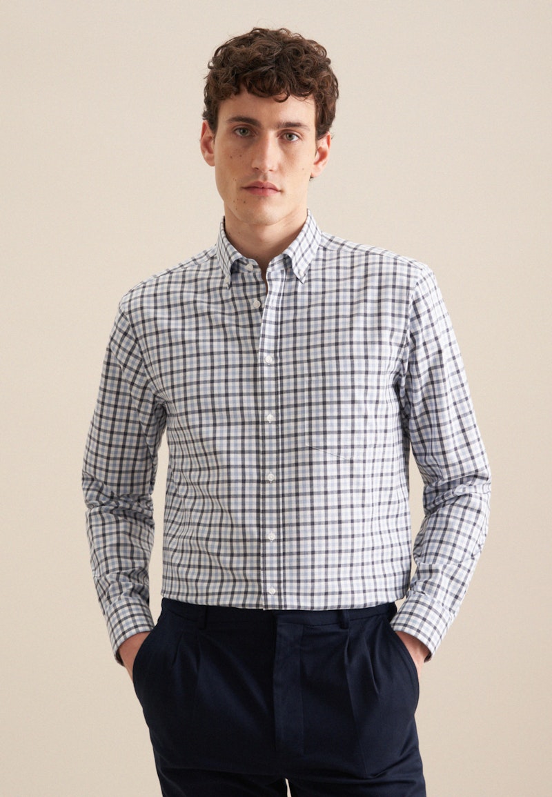 Flanell Flanellhemd in Regular mit Button-Down-Kragen