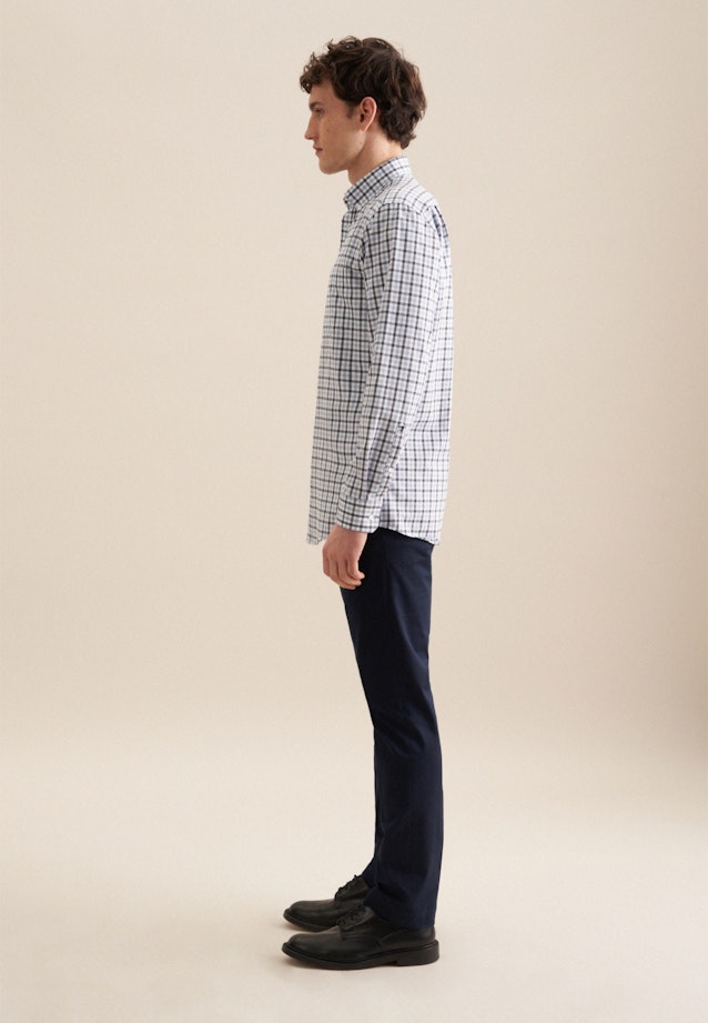 Flannel shirt in Regular with Button-Down-Collar in Dark Blue |  Seidensticker Onlineshop