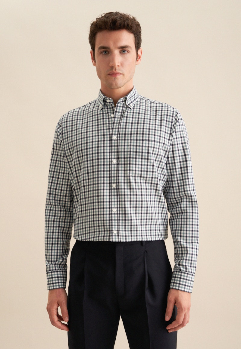 Flanell Flanellhemd in Regular mit Button-Down-Kragen