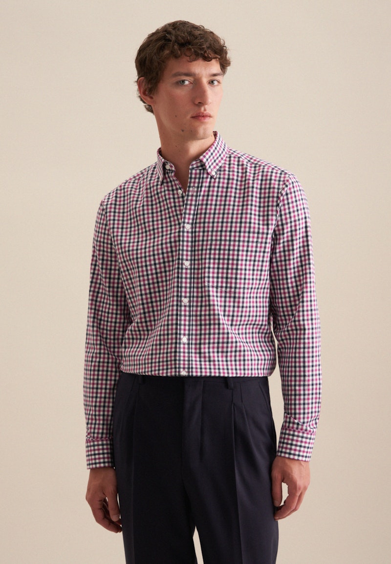 Flanell Flanellhemd in Regular mit Button-Down-Kragen