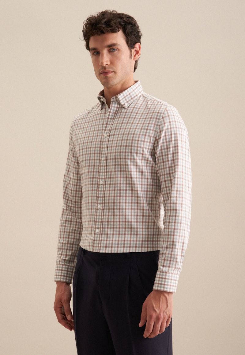 Flanell Flanellhemd in Regular mit Button-Down-Kragen