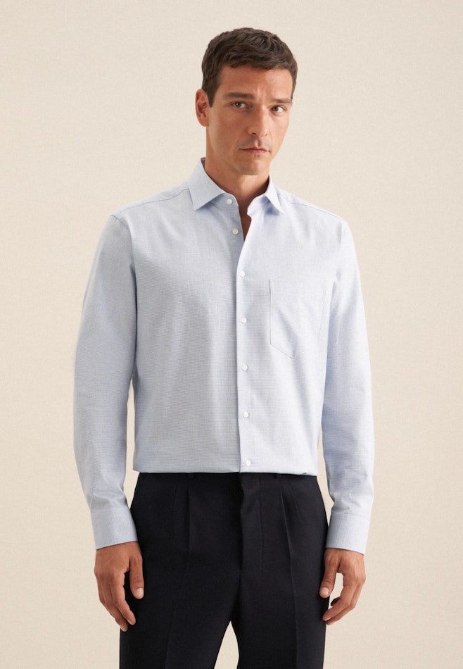 Chemise en flanelle Regular Flanelle Col Kent dans Bleu Clair | Boutique en ligne Seidensticker