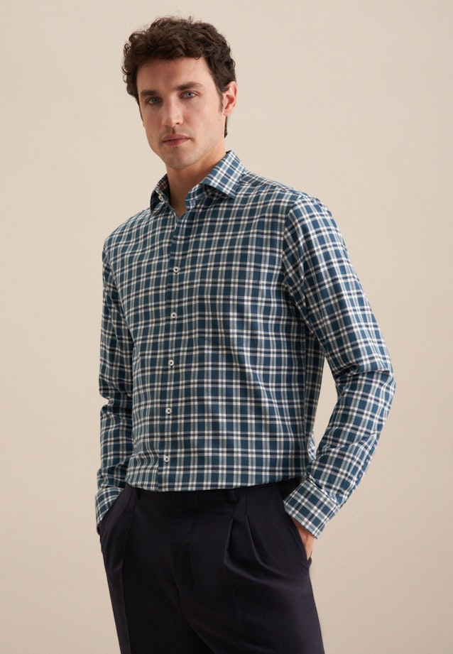 Flannel shirt in Regular with Button-Down-Collar in Turquoise |  Seidensticker Onlineshop