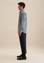 Flannel shirt in Regular with Button-Down-Collar in Turquoise |  Seidensticker Onlineshop