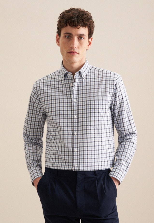 Flannel shirt in Comfort with Button-Down-Collar in Dark Blue |  Seidensticker Onlineshop