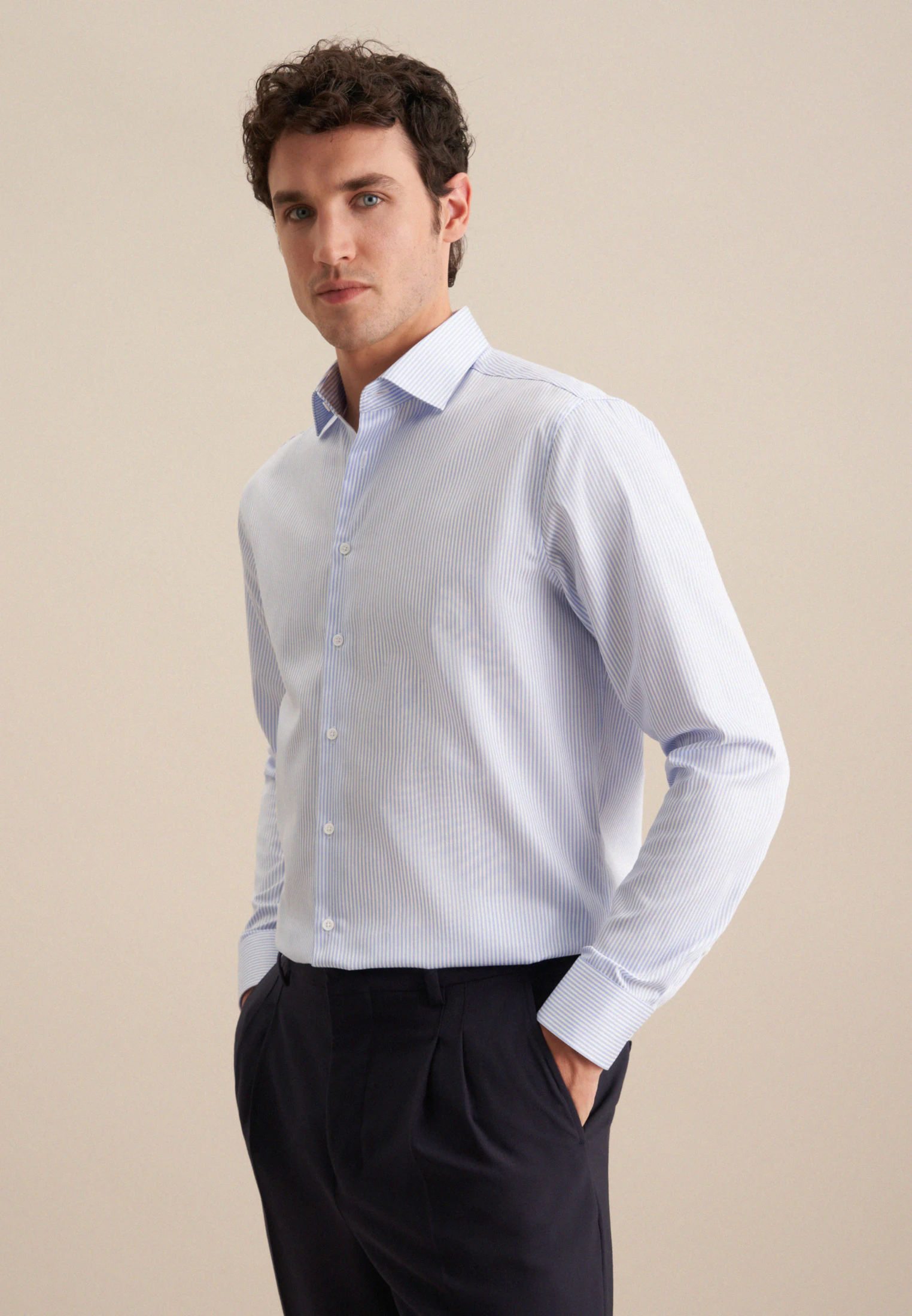 Regular Business Hemd Gestreift Blau 39