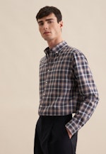 Flannel shirt in Regular with Button-Down-Collar in Dark Blue |  Seidensticker Onlineshop