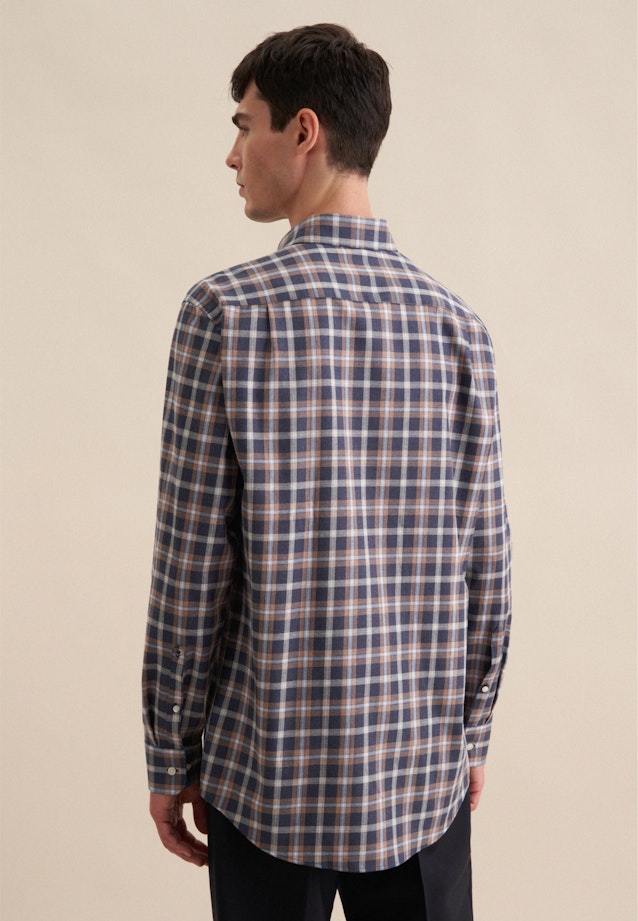 Fil a fil Flanellhemd in Regular mit Button-Down-Kragen in Dunkelblau |  Seidensticker Onlineshop