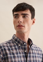 Flannel shirt in Regular with Button-Down-Collar in Dark Blue |  Seidensticker Onlineshop