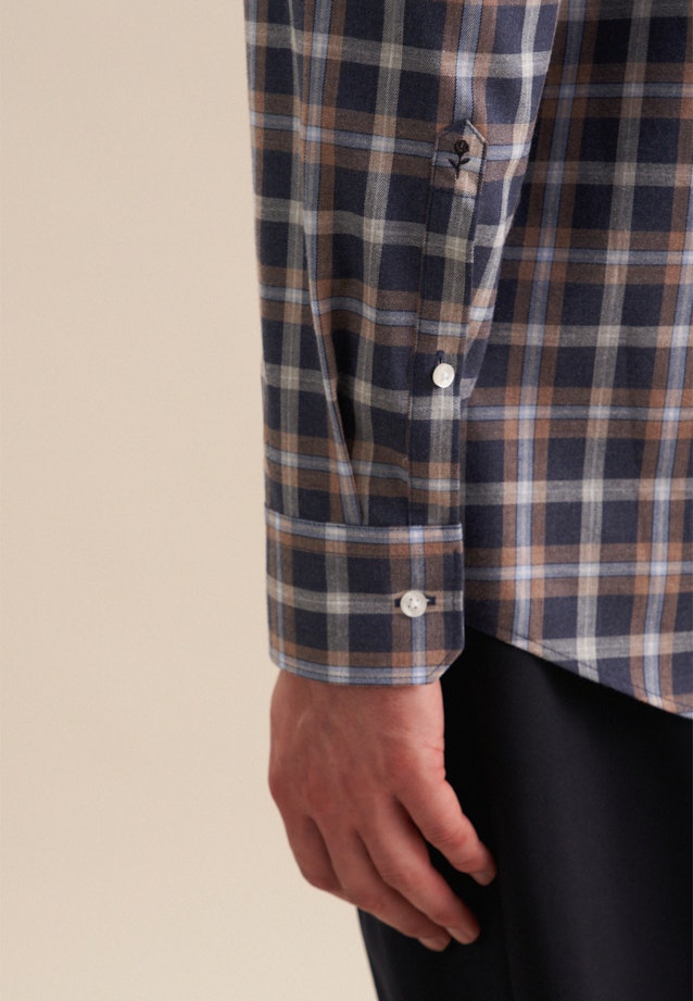 Fil a fil Flanellhemd in Regular mit Button-Down-Kragen in Dunkelblau |  Seidensticker Onlineshop