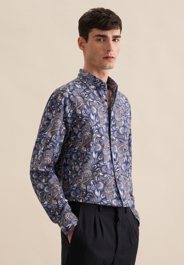 Regular Flanellhemd Druck in Dunkelblau |  Seidensticker Onlineshop