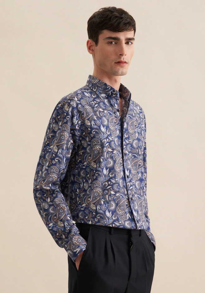 Regular Flanellhemd Druck in Dunkelblau | Seidensticker Onlineshop