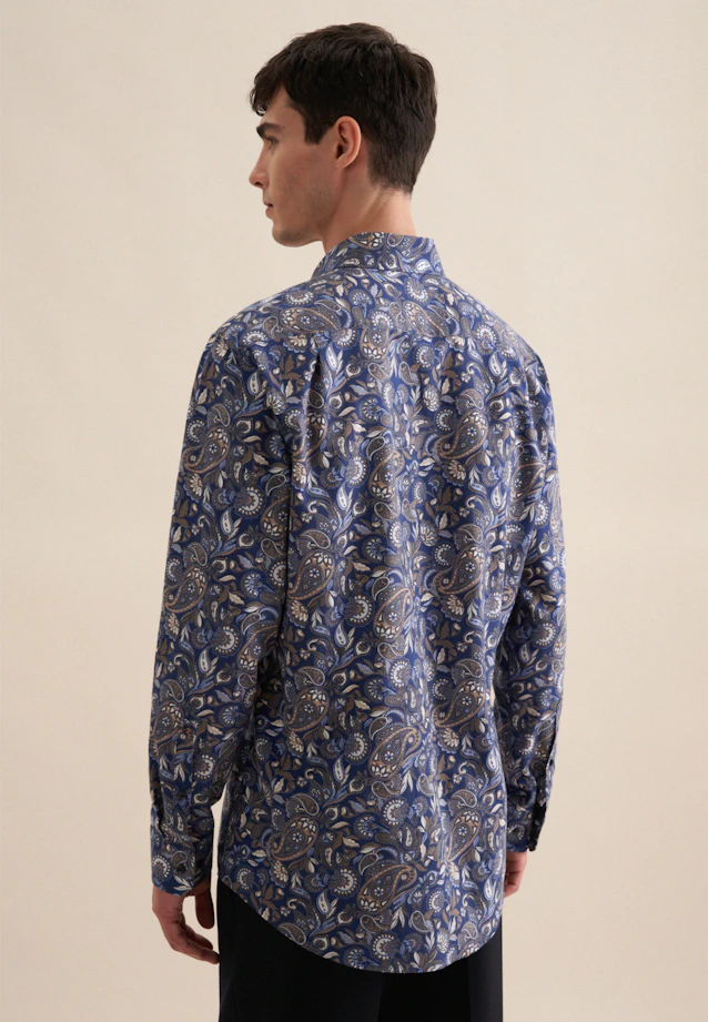 Regular Flanellhemd Druck in Dunkelblau |  Seidensticker Onlineshop