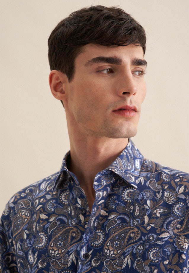 Regular Flanellhemd Druck in Dunkelblau |  Seidensticker Onlineshop