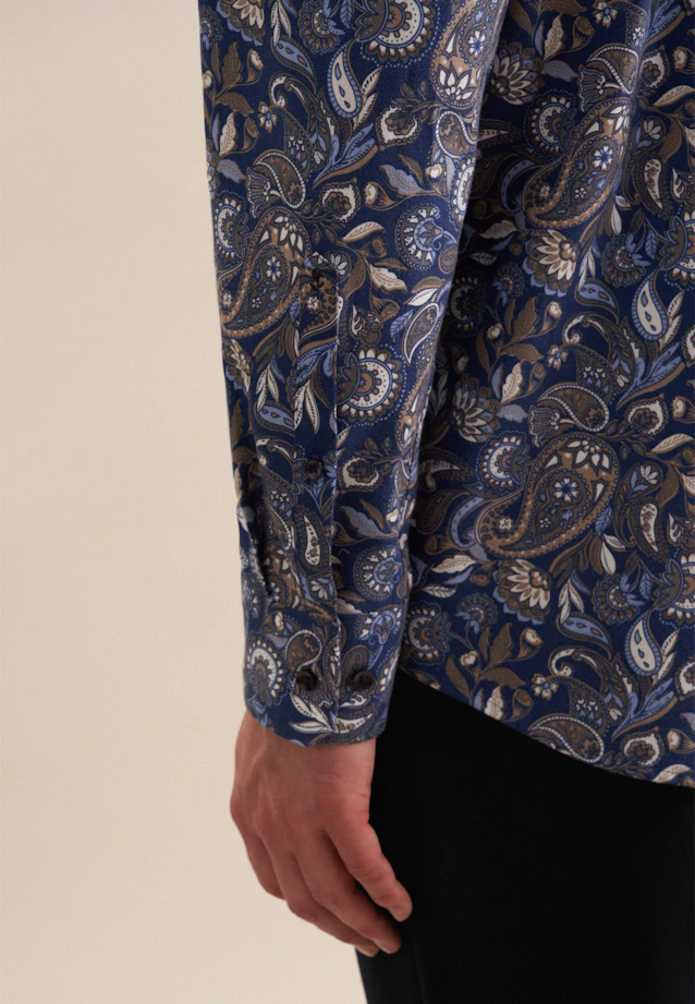 Regular Flanellhemd Druck in Dunkelblau |  Seidensticker Onlineshop