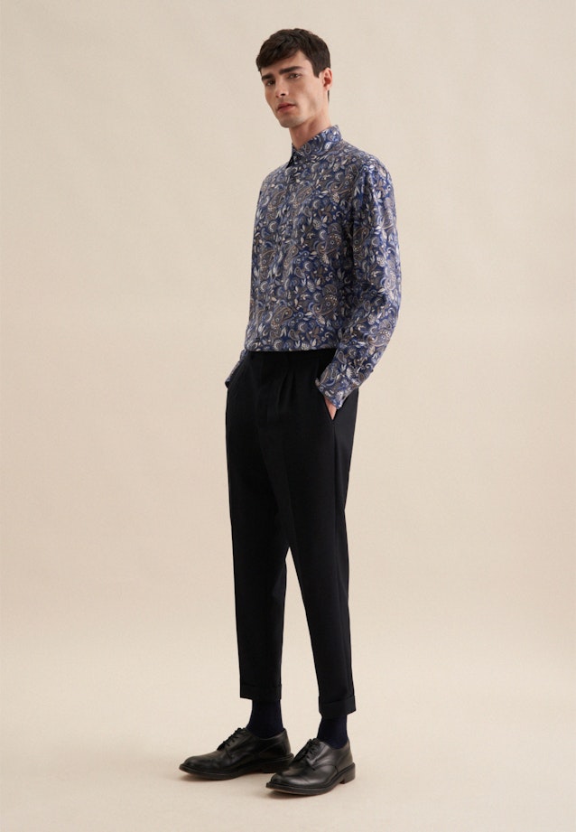 Regular Flanellhemd Druck in Dunkelblau |  Seidensticker Onlineshop