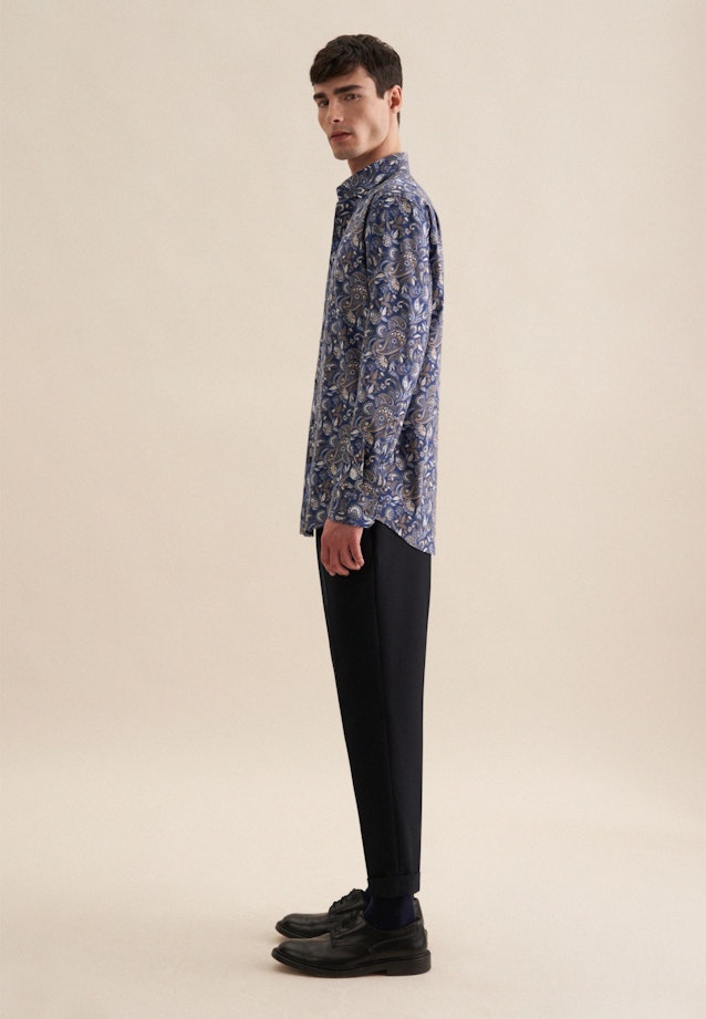 Regular Flanellhemd Druck in Dunkelblau |  Seidensticker Onlineshop